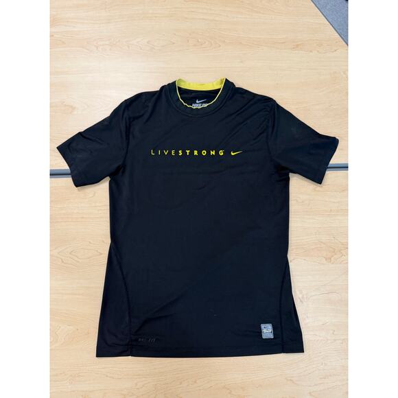 Nike Pro Combat LIVESTRONG Dri-Fit Fitted Shirt Black/Yellow Men’s Medium - Picture 1 of 3